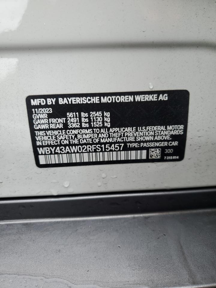 2024 BMW I4 Edrive 35 VIN: WBY43AW02RFS15457 Lot: 56372465