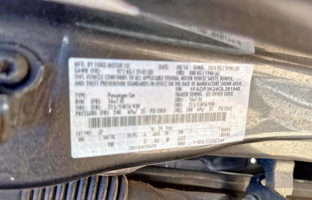 1FADP3K24GL381945 FORD FOCUS 2016
