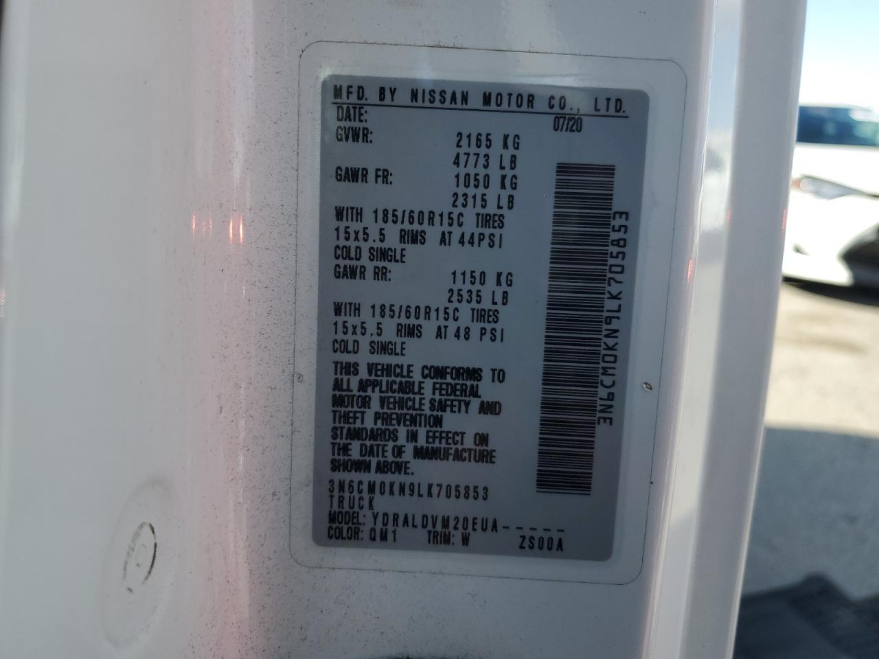 2020 Nissan Nv200 2.5S VIN: 3N6CM0KN9LK705853 Lot: 56764735