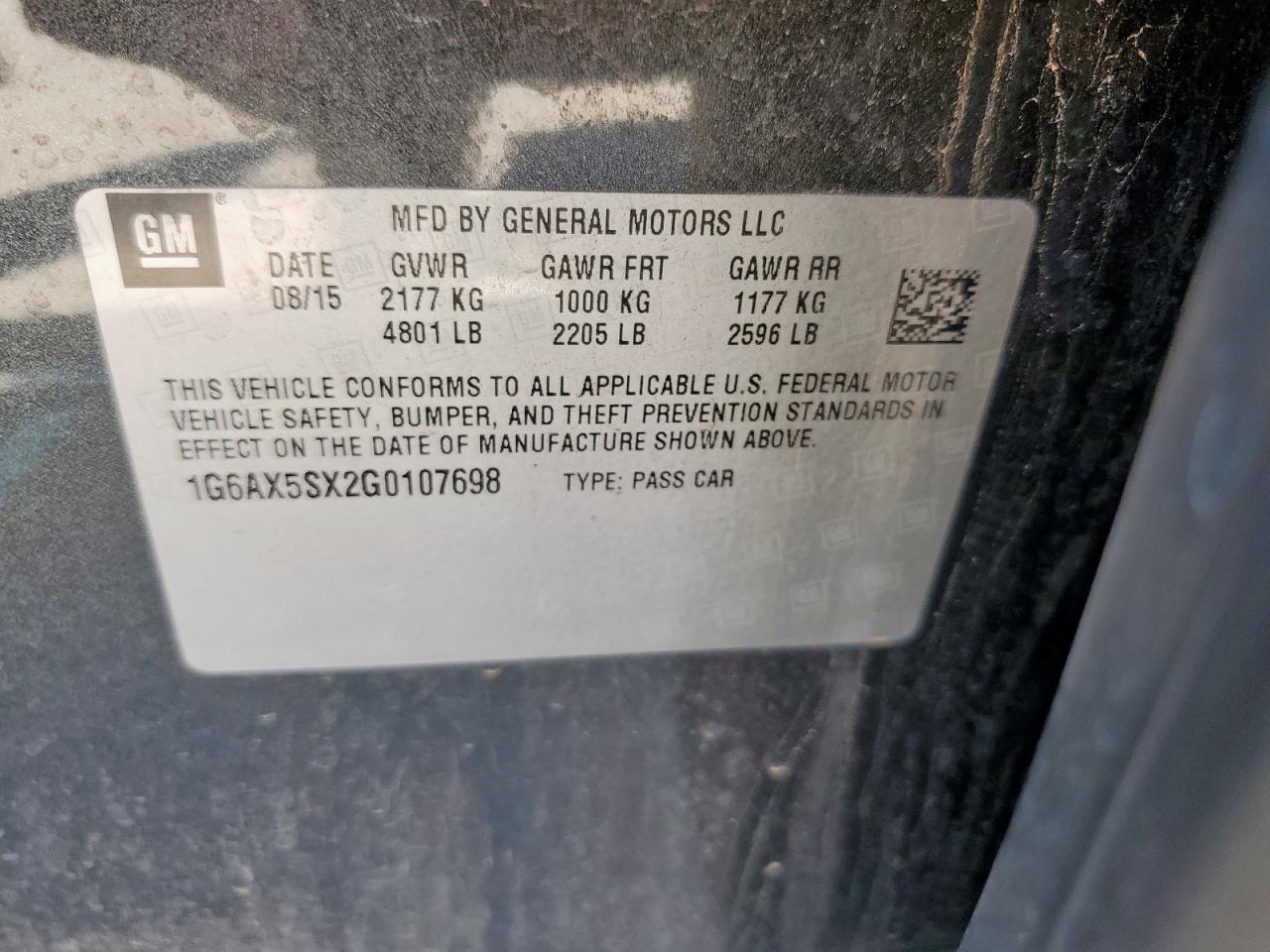 2016 Cadillac Cts Luxury Collection VIN: 1G6AX5SX2G0107698 Lot: 56510865