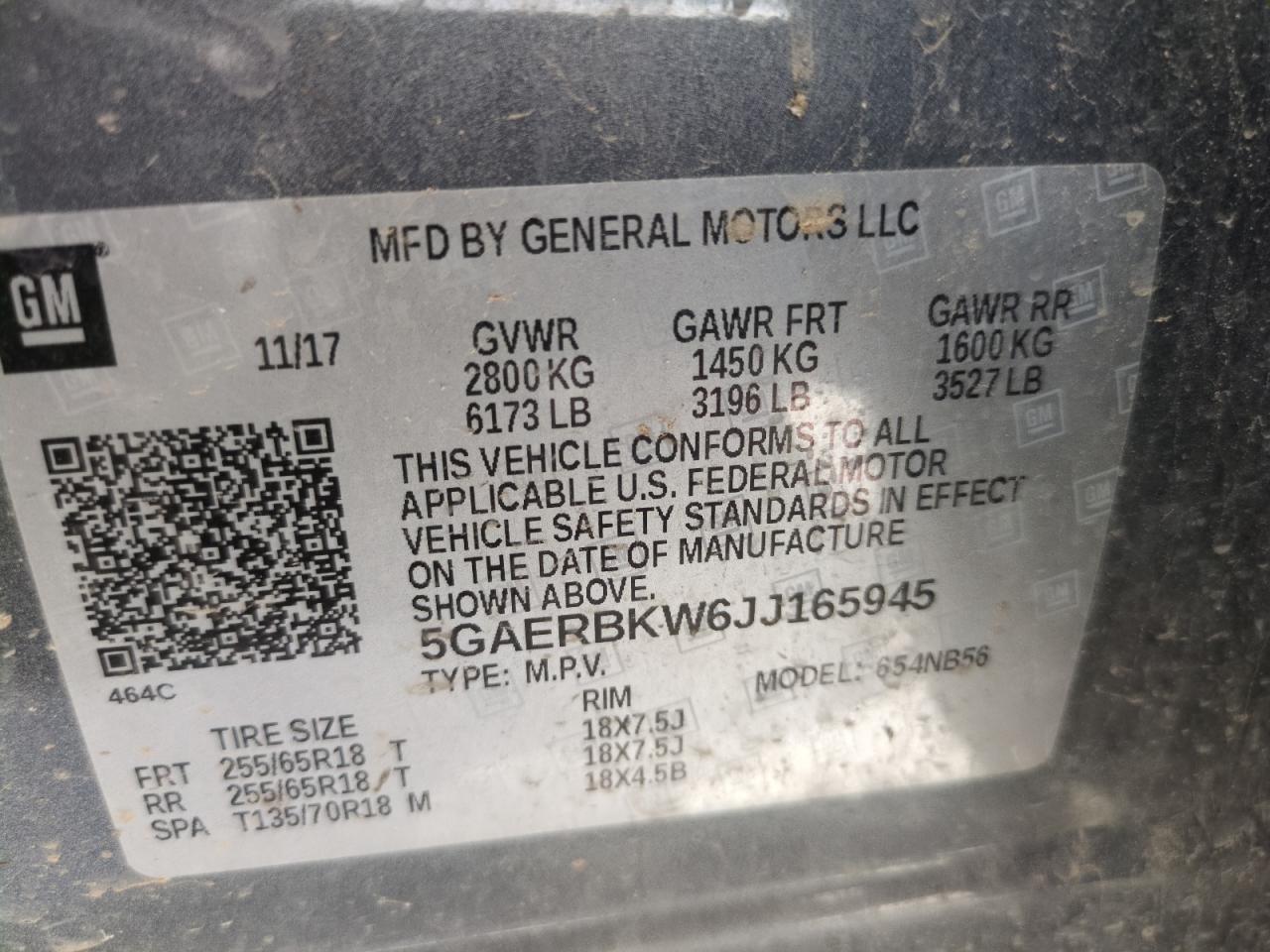 5GAERBKW6JJ165945 2018 Buick Enclave Essence