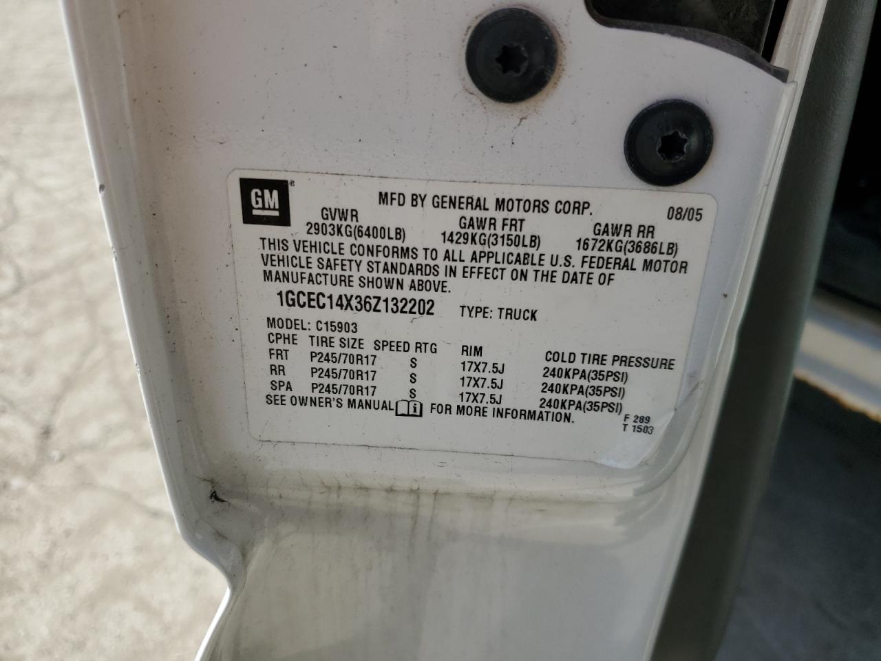 2006 Chevrolet Silverado C1500 VIN: 1GCEC14X36Z132202 Lot: 56041365