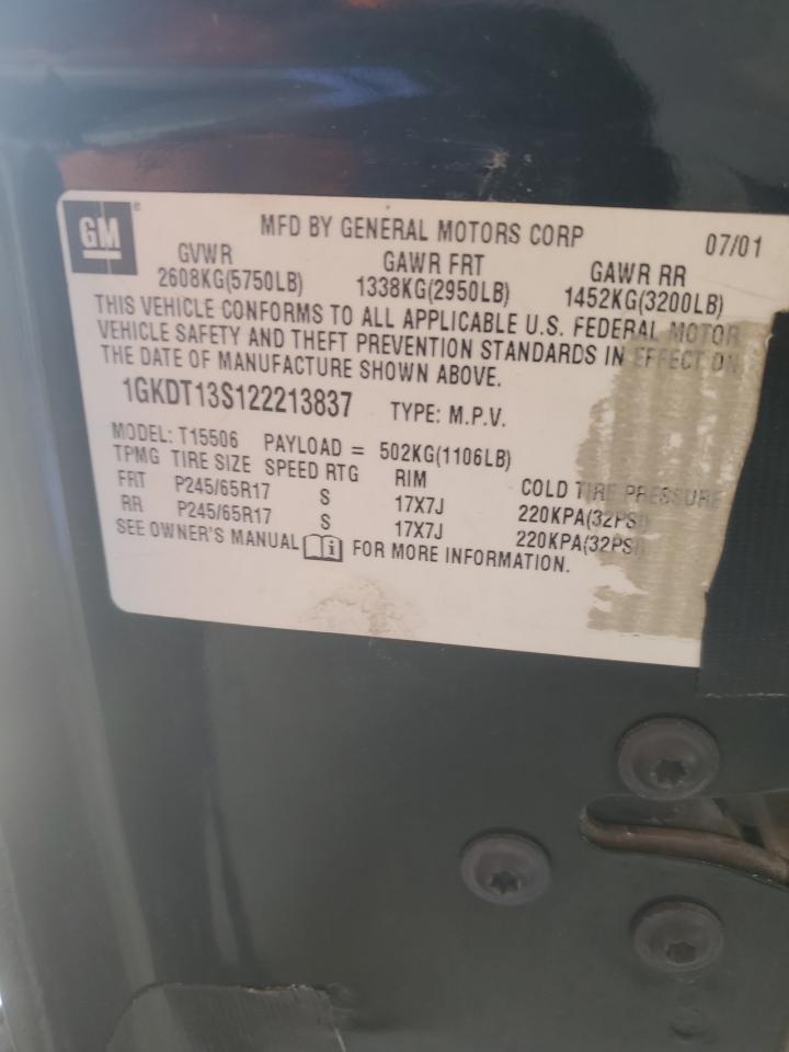 2002 GMC Envoy VIN: 1GKDT13S122213837 Lot: 57231755