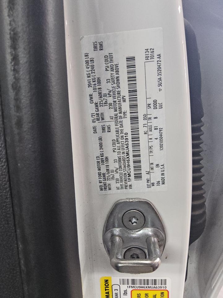 1FMCU9H6XMUA63910 FORD ESCAPE 2021