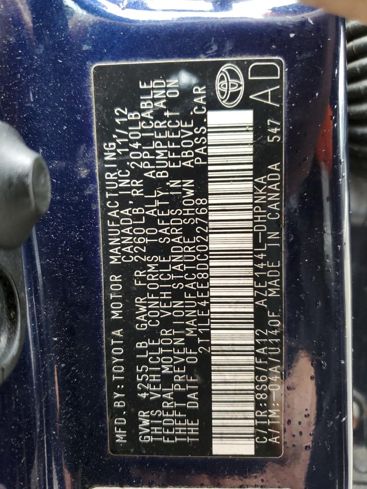 2013 Toyota Corolla Matrix S VIN: 2T1LE4EE8DC022768 Lot: 58000305