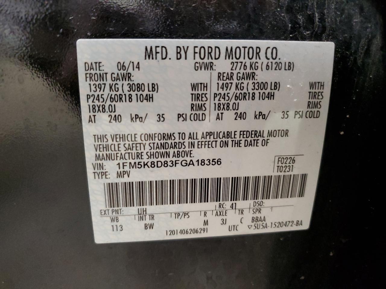 2015 Ford Explorer Xlt VIN: 1FM5K8D83FGA18356 Lot: 57463565