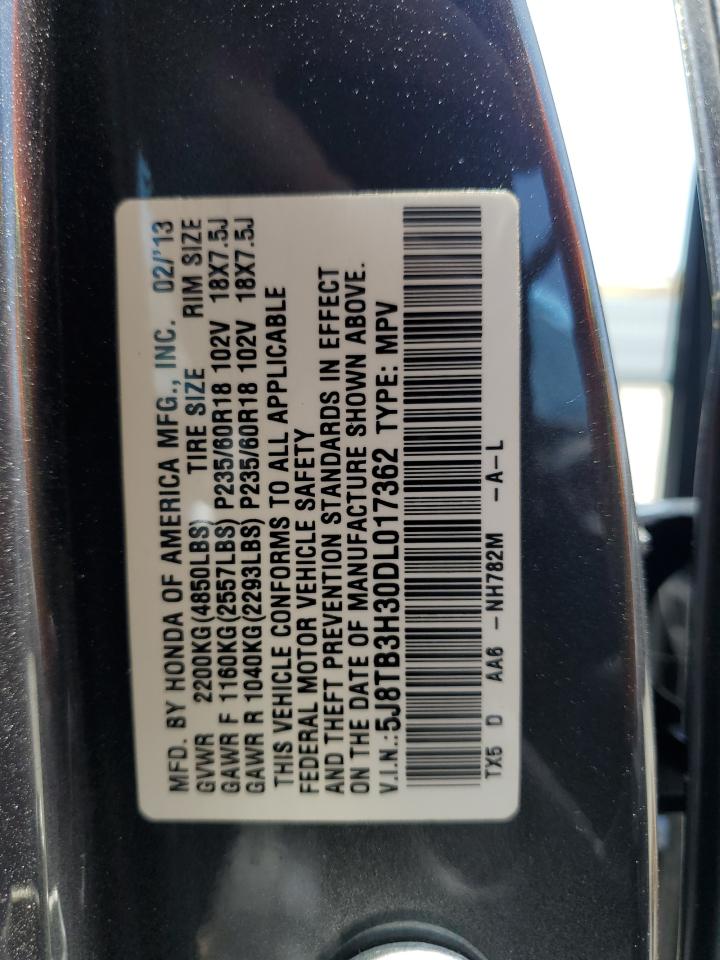 2013 Acura Rdx VIN: 5J8TB3H30DL017362 Lot: 57289365