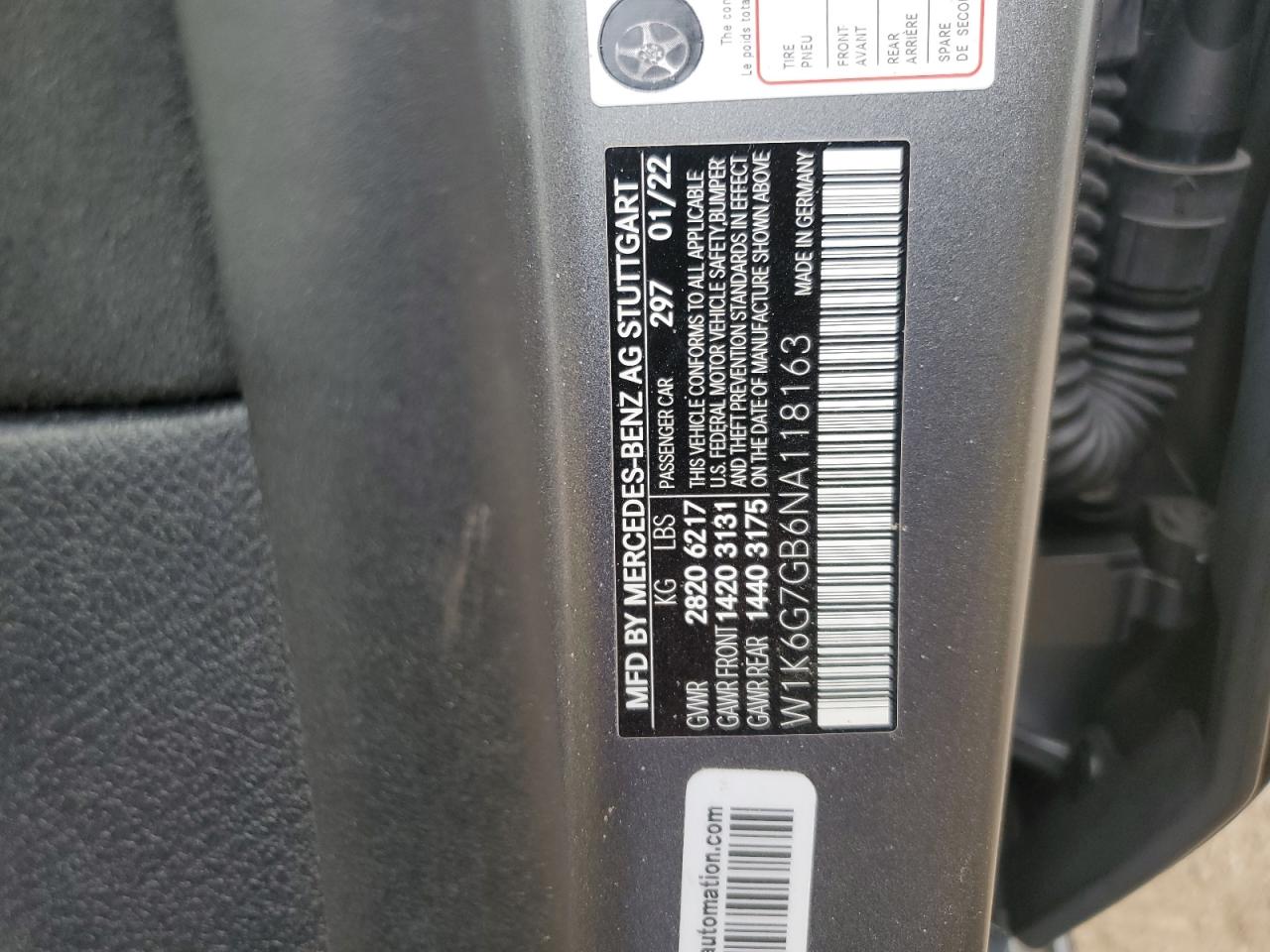 2022 Mercedes-Benz S 580 4Matic VIN: W1K6G7GB6NA118163 Lot: 58772715
