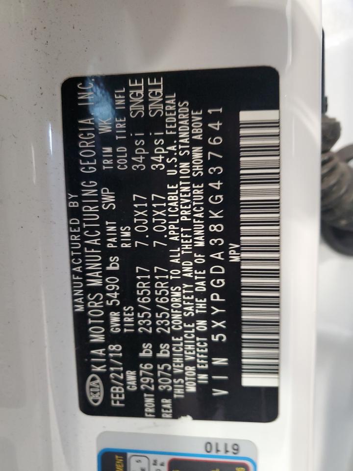 2019 Kia Sorento L VIN: 5XYPGDA38KG437641 Lot: 57094315