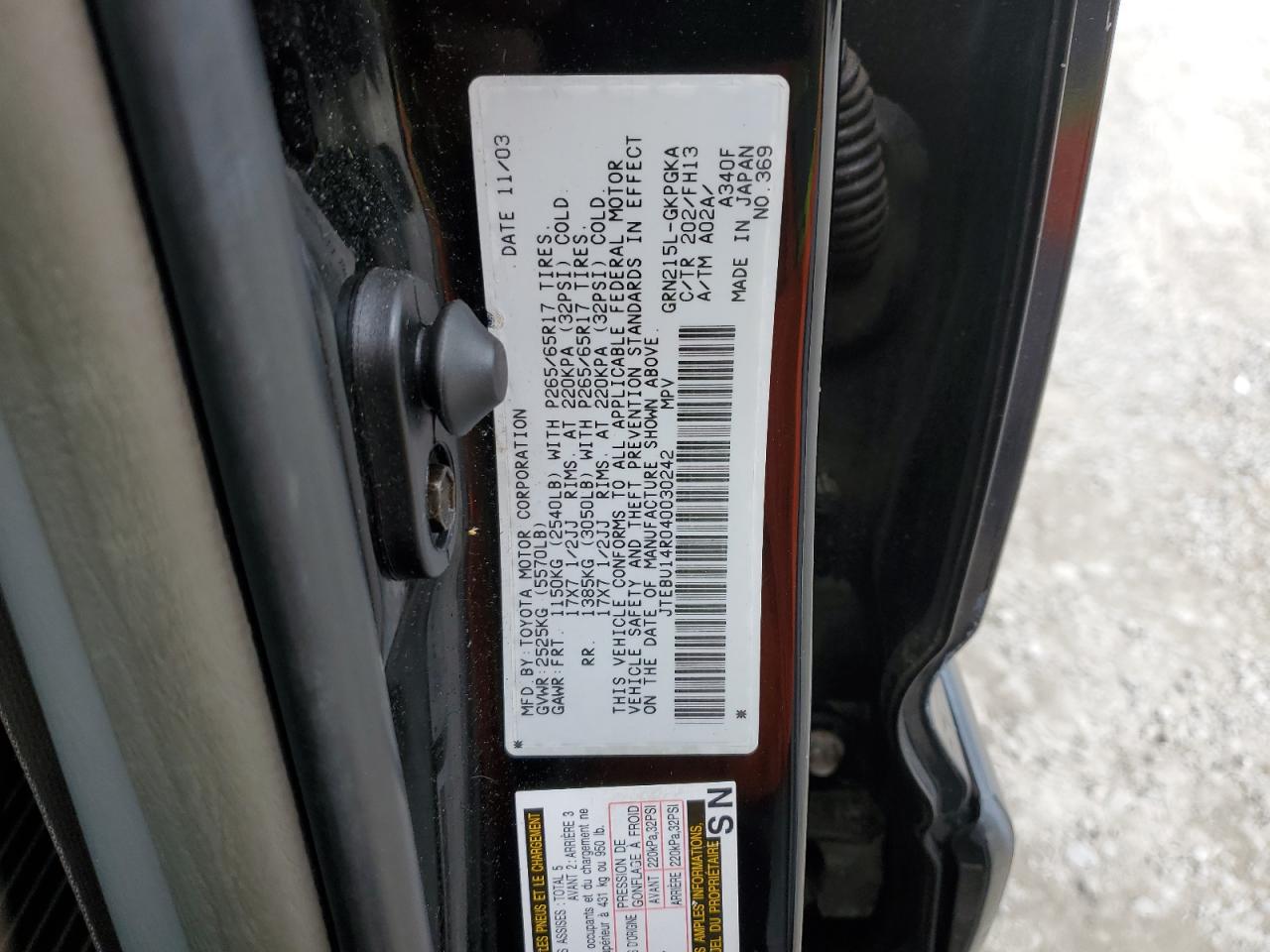 2004 Toyota 4Runner Sr5 VIN: JTEBU14R040030242 Lot: 57831435