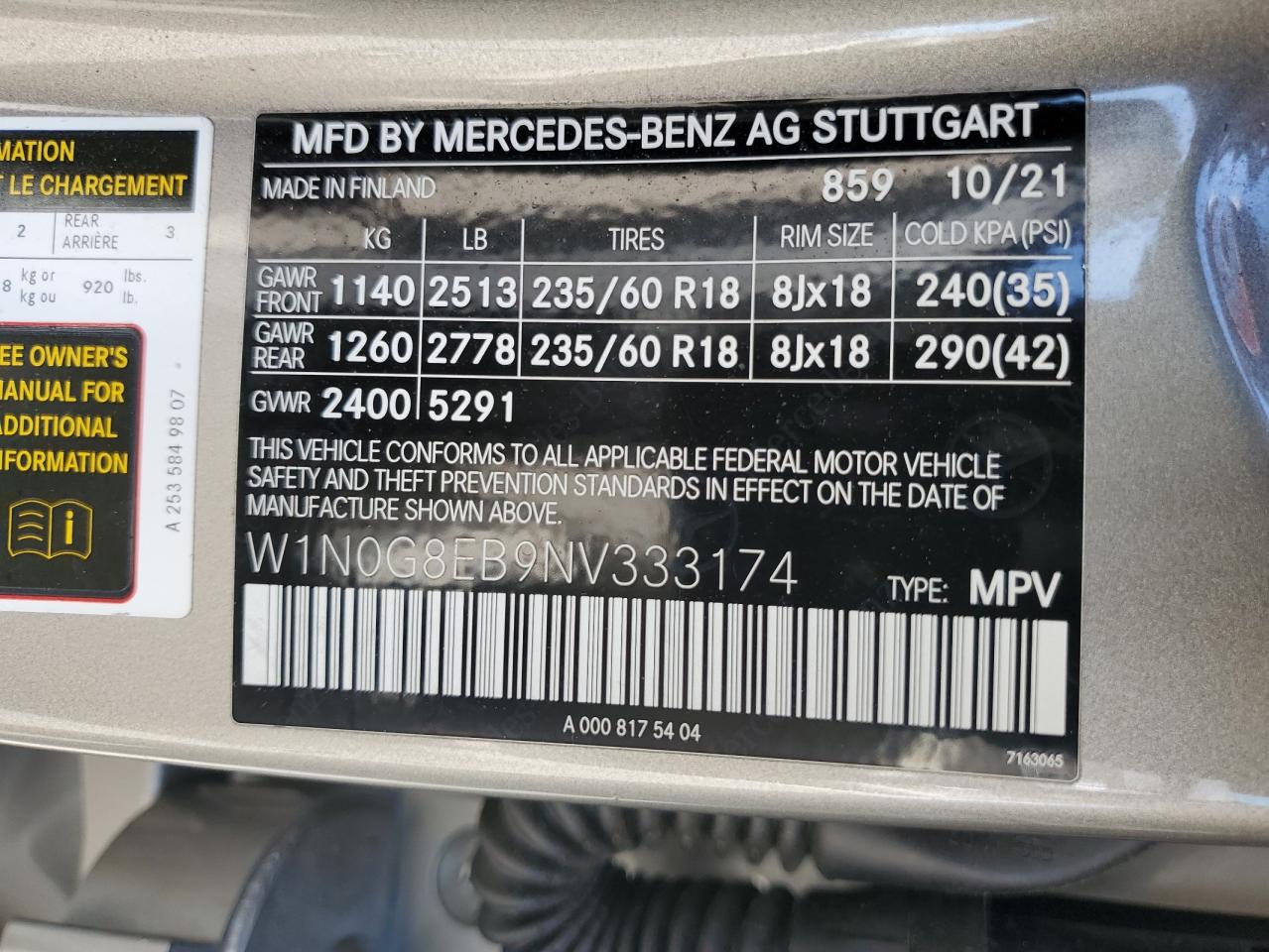 2022 Mercedes-Benz Glc 300 4Matic VIN: W1N0G8EB9NV333174 Lot: 56466215