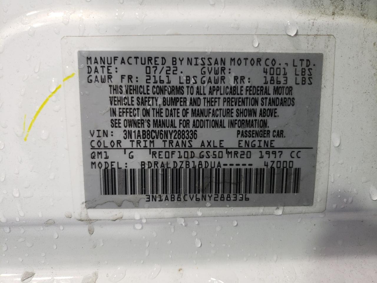 3N1AB8CV6NY288336 NISSAN SENTRA 2022