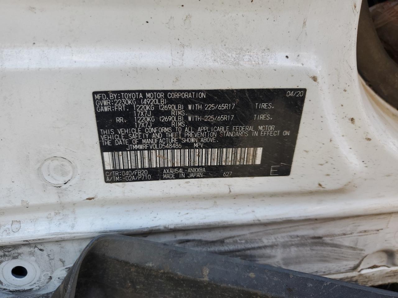 JTMMWRFV0LD548486 TOYOTA RAV4 2020