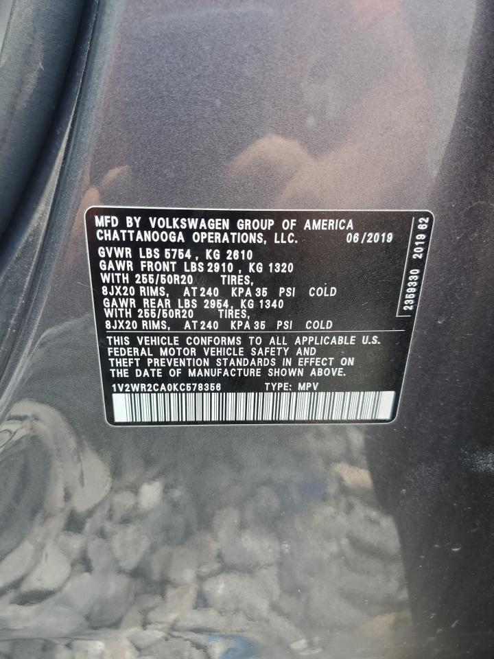 2019 Volkswagen Atlas Se VIN: 1V2WR2CA0KC578356 Lot: 56991965