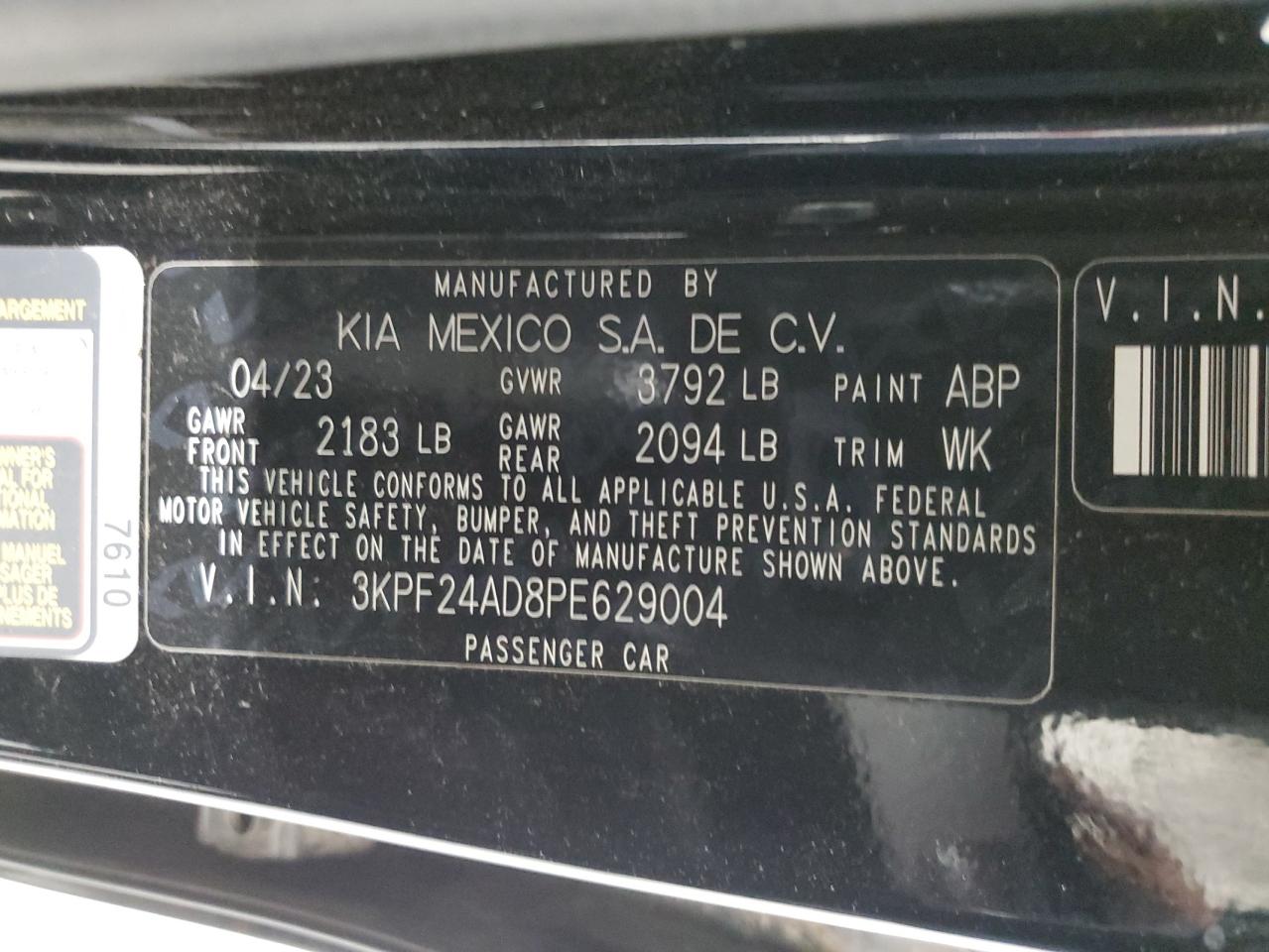 2023 Kia Forte Lx VIN: 3KPF24AD8PE629004 Lot: 56680955