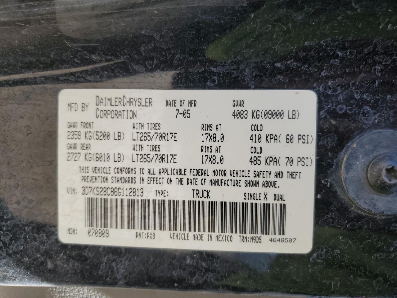 2006 Dodge Ram 2500 St VIN: 3D7KS28C86G112813 Lot: 56224985
