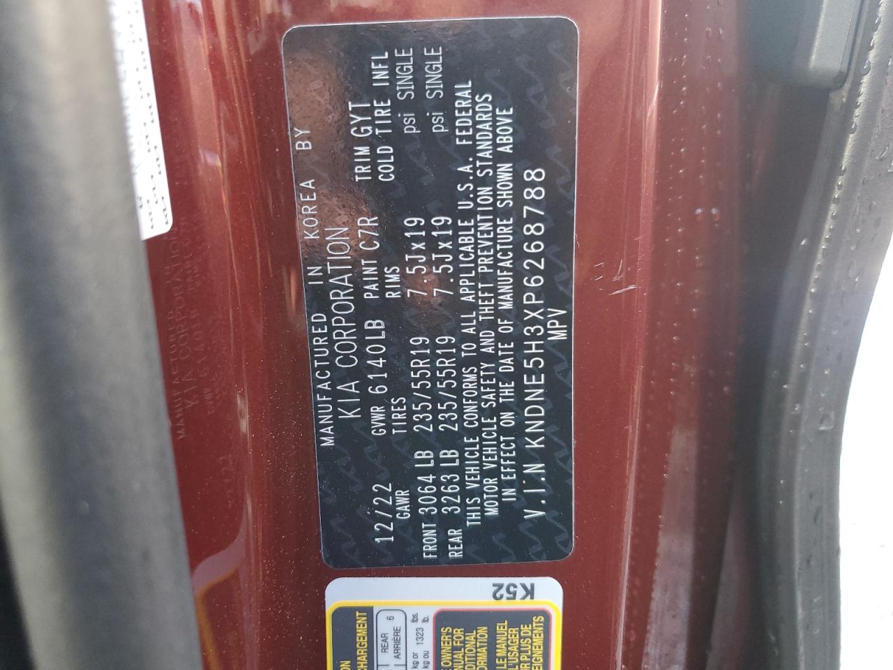 2023 Kia Carnival Sx VIN: KNDNE5H3XP6268788 Lot: 57059855