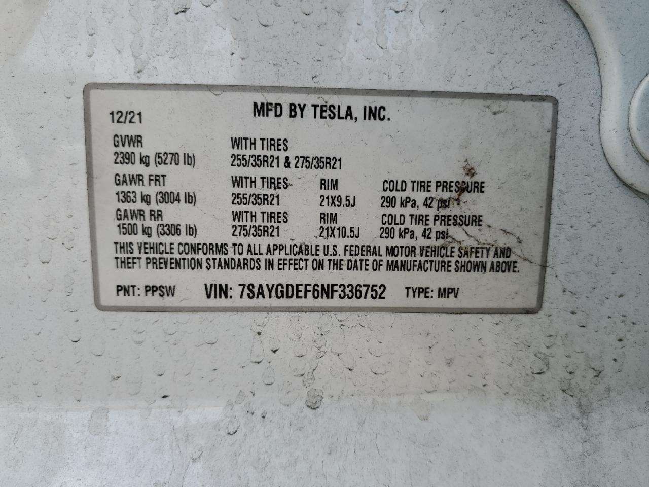 2022 Tesla Model Y VIN: 7SAYGDEF6NF336752 Lot: 56563885