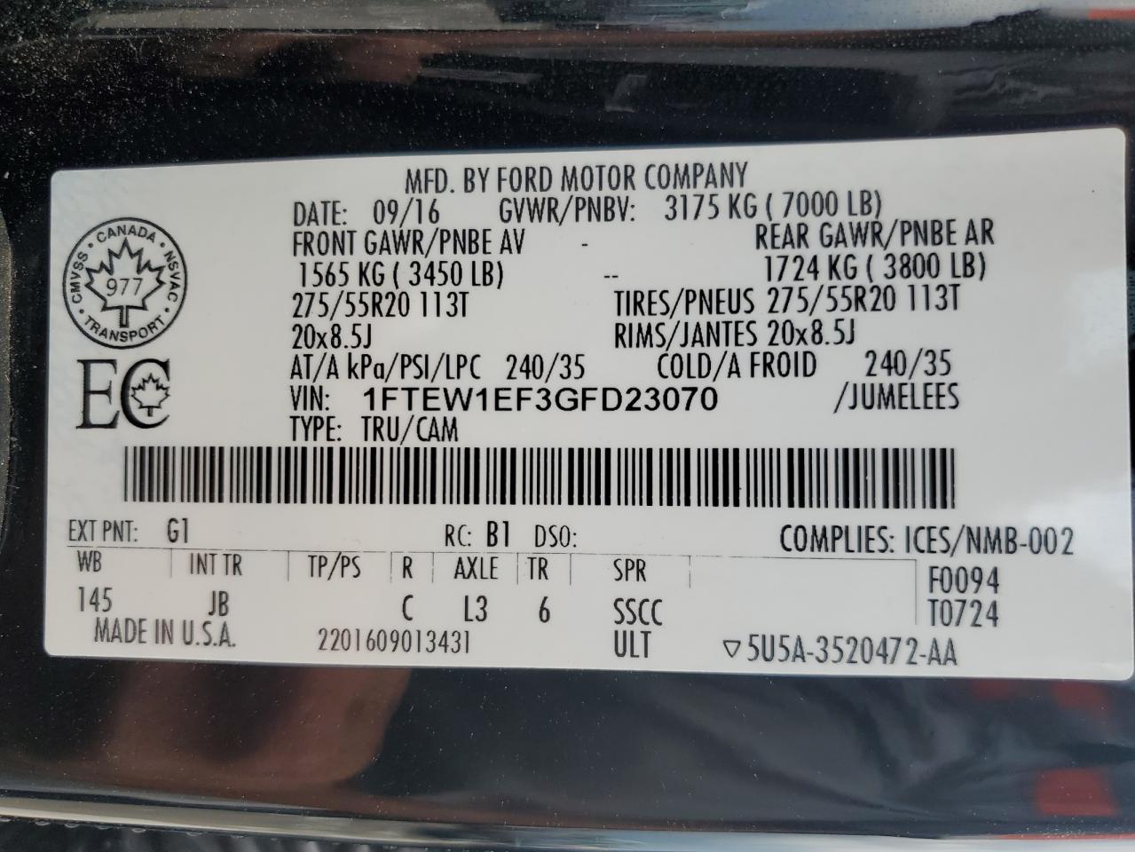 1FTEW1EF3GFD23070 FORD F-150 2016