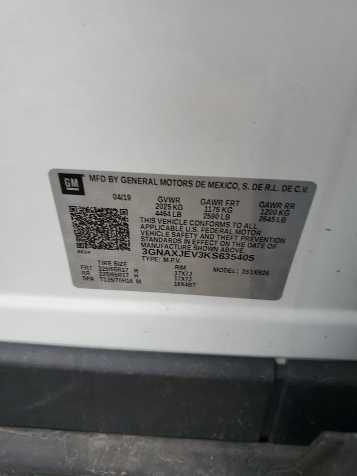 2019 Chevrolet Equinox Lt VIN: 3GNAXJEV3KS635405 Lot: 55320415