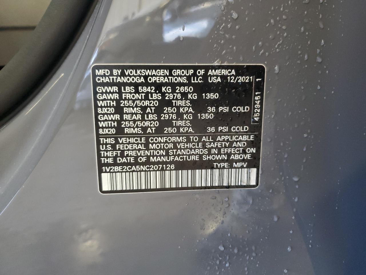 2022 Volkswagen Atlas Cross Sport Sel VIN: 1V2BE2CA5NC207126 Lot: 56545445