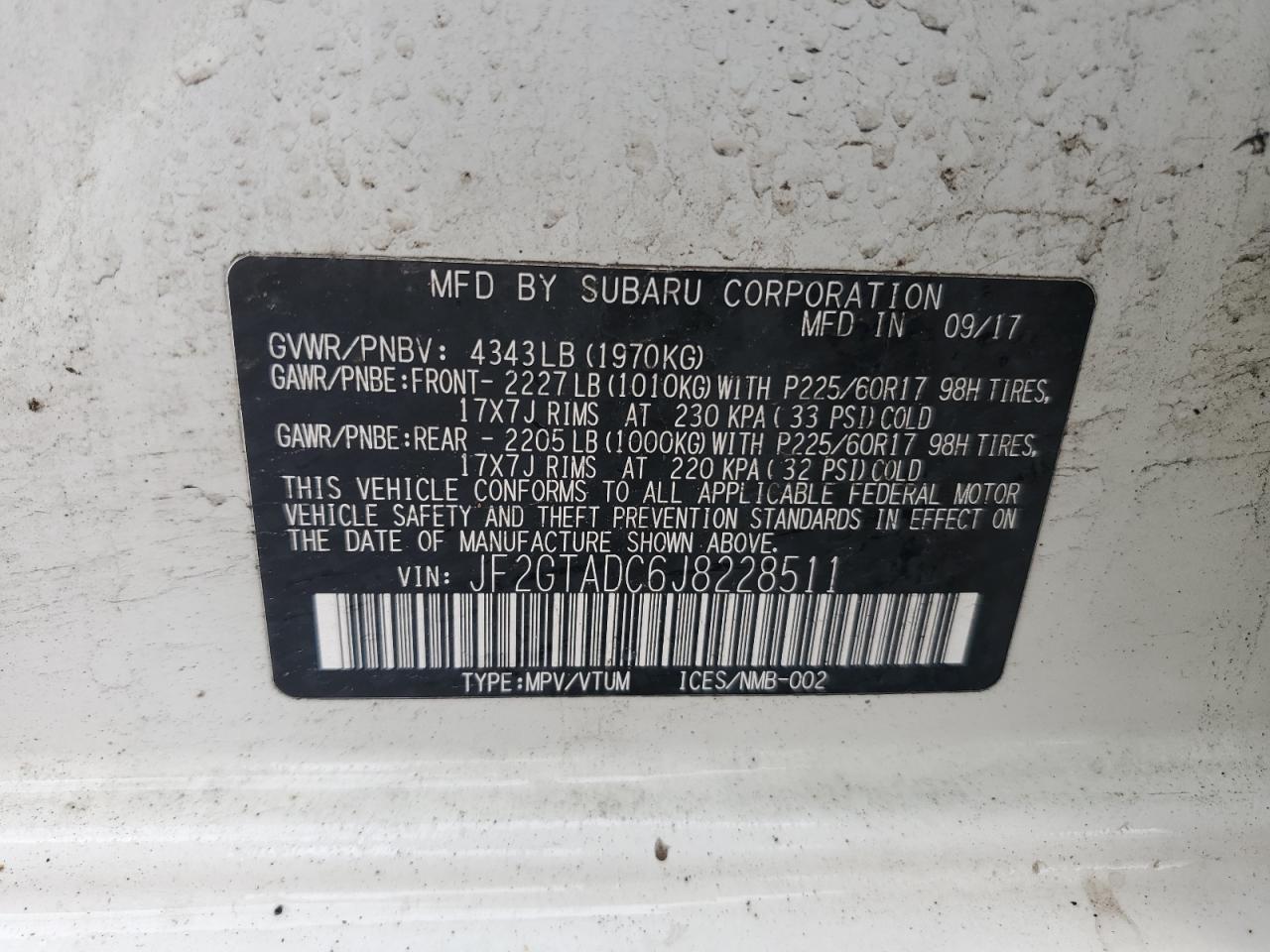 2018 Subaru Crosstrek Premium VIN: JF2GTADC6J8228511 Lot: 56350525