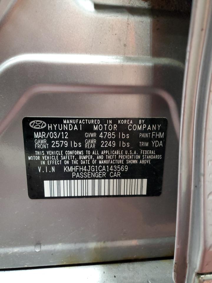 2012 Hyundai Azera Gls VIN: KMHFH4JG1CA143569 Lot: 55042475