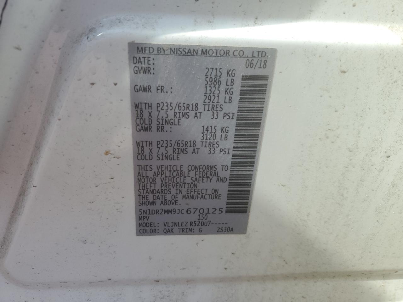 2018 Nissan Pathfinder S VIN: 5N1DR2MM9JC670125 Lot: 56885585