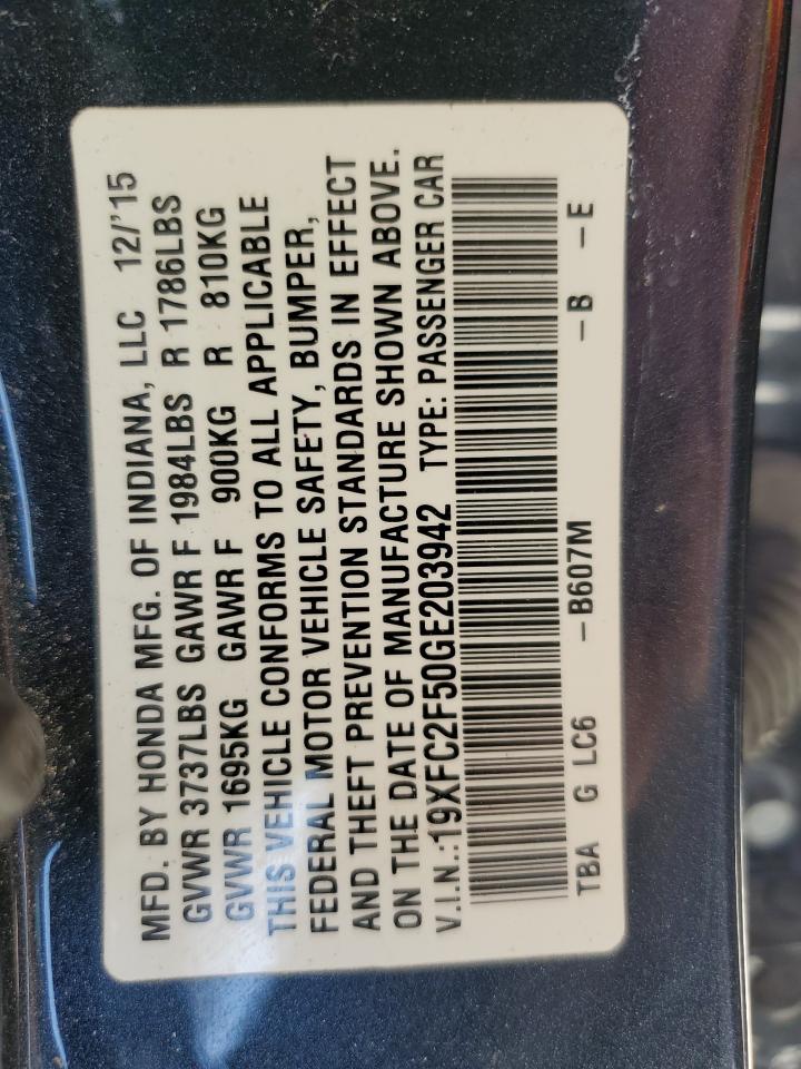 2016 Honda Civic Lx VIN: 19XFC2F50GE203942 Lot: 56956175