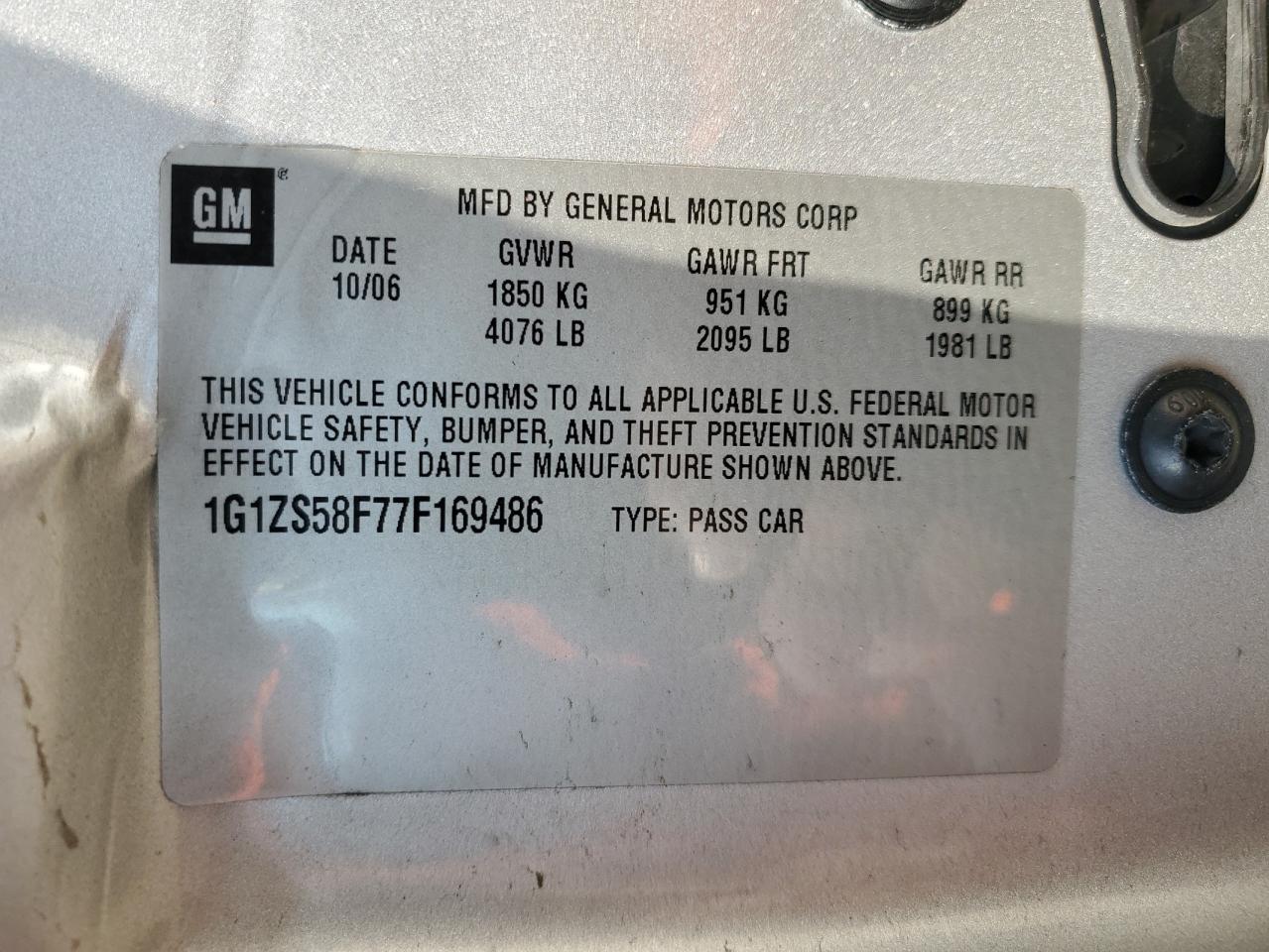 2007 Chevrolet Malibu Ls VIN: 1G1ZS58F77F169486 Lot: 56499205