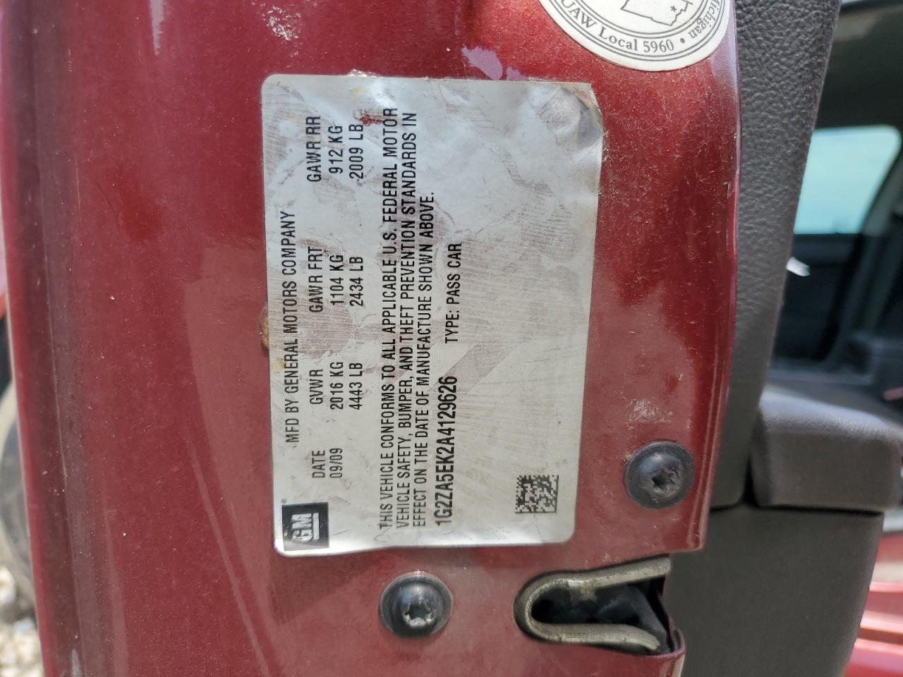 2010 Pontiac G6 VIN: 1G2ZA5EK2A4129626 Lot: 57142855