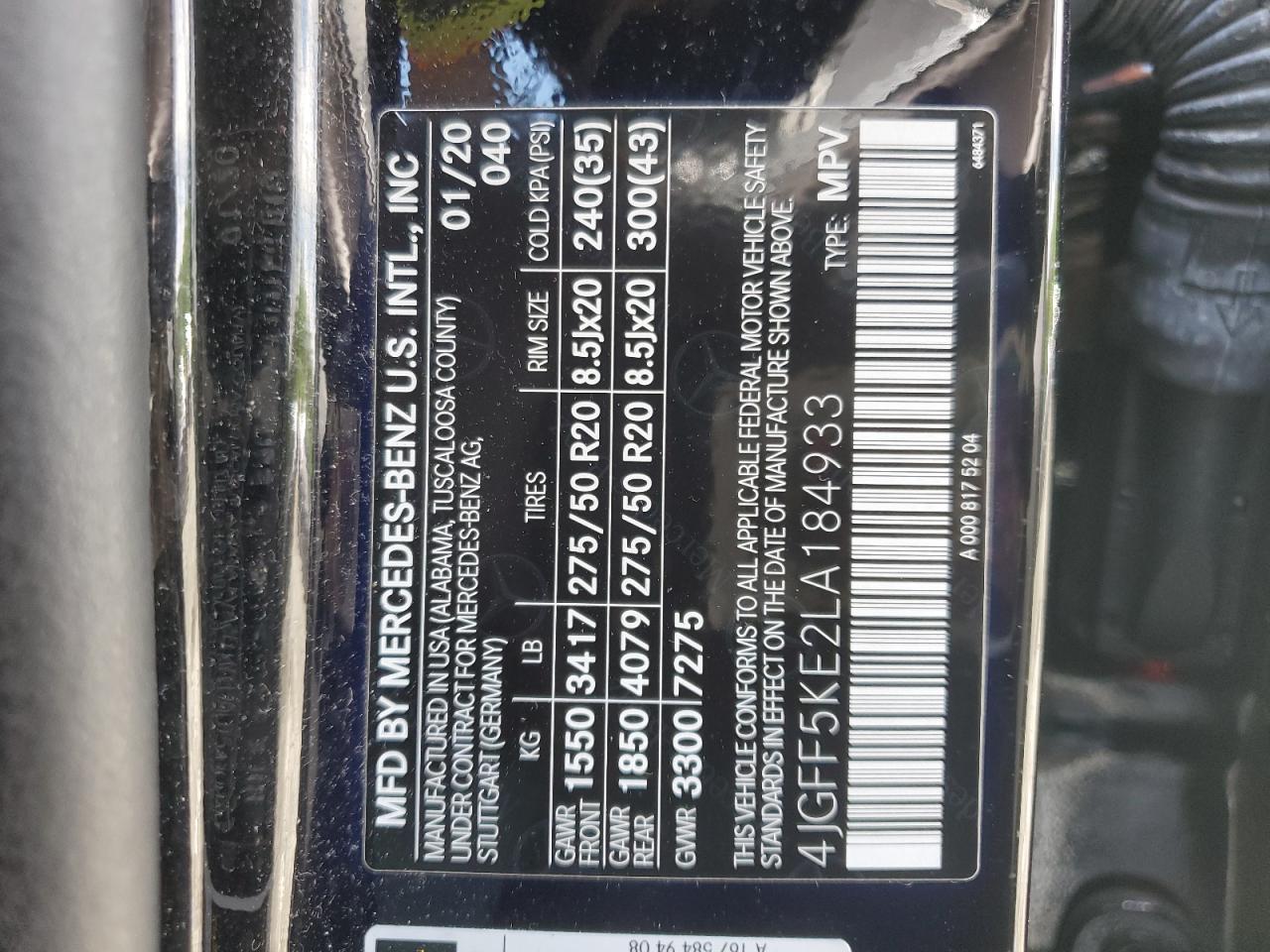 2020 Mercedes-Benz Gls 450 4Matic VIN: 4JGFF5KE2LA184933 Lot: 56737805