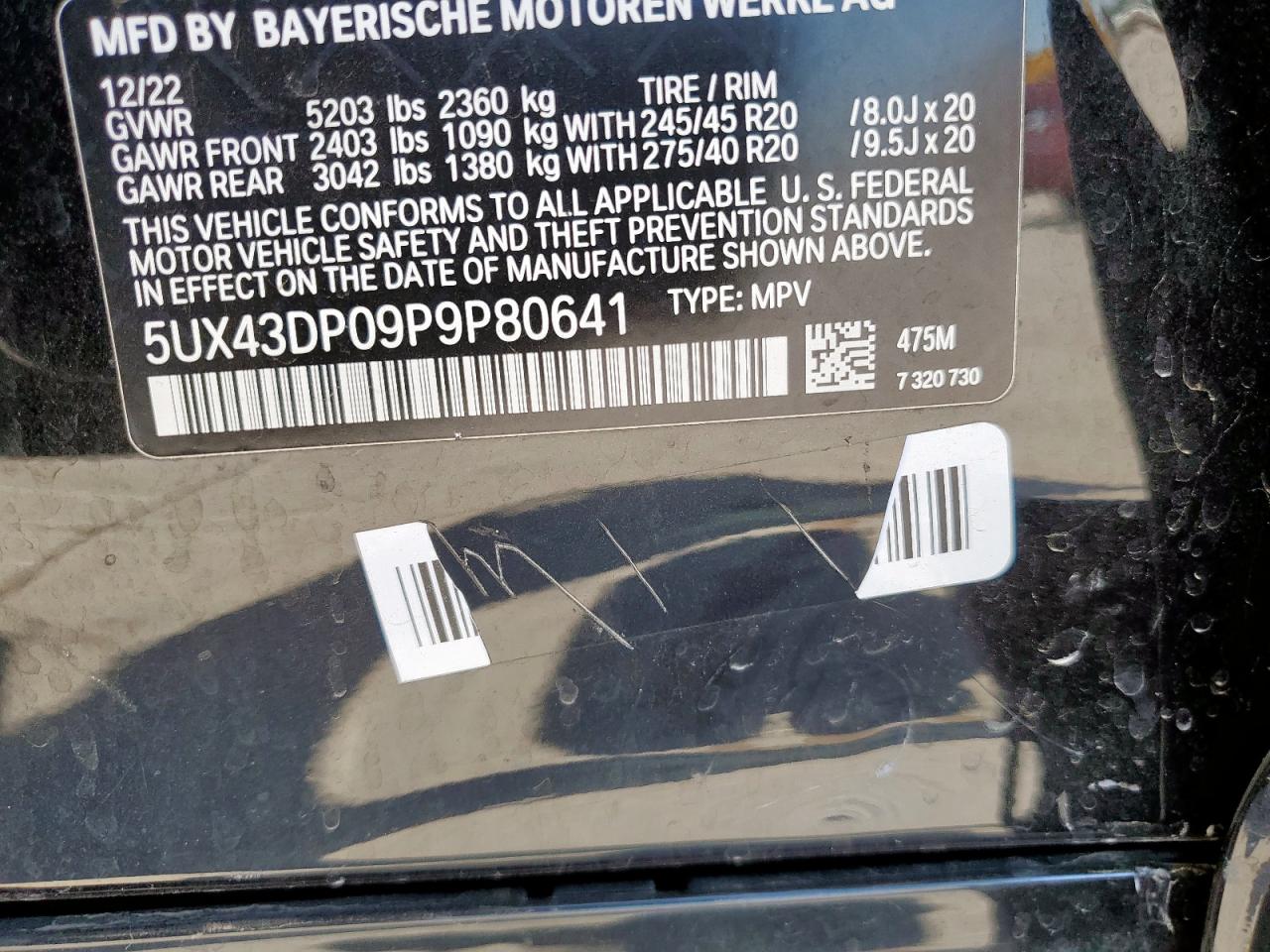 2023 BMW X3 Sdrive30I VIN: 5UX43DP09P9P80641 Lot: 57055355