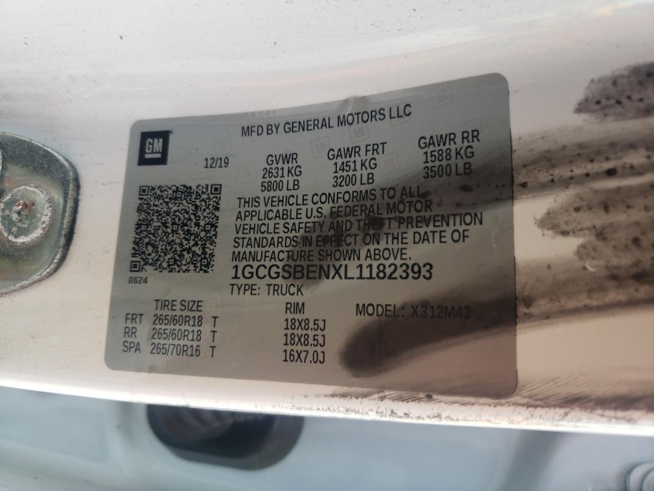 1GCGSBENXL1182393 CHEVROLET COLORADO 2020