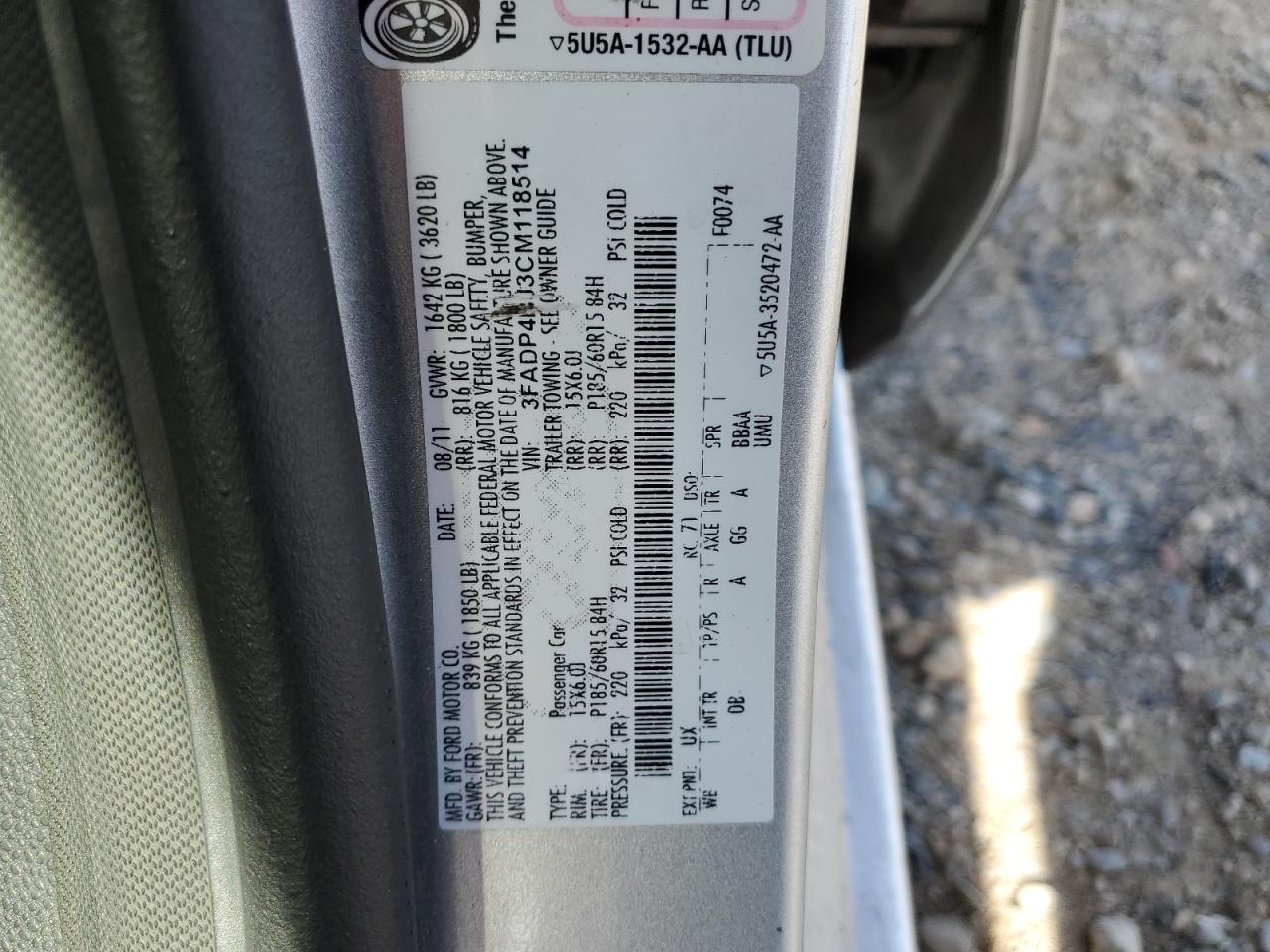 2012 Ford Fiesta Se VIN: 3FADP4BJ3CM118514 Lot: 57088045