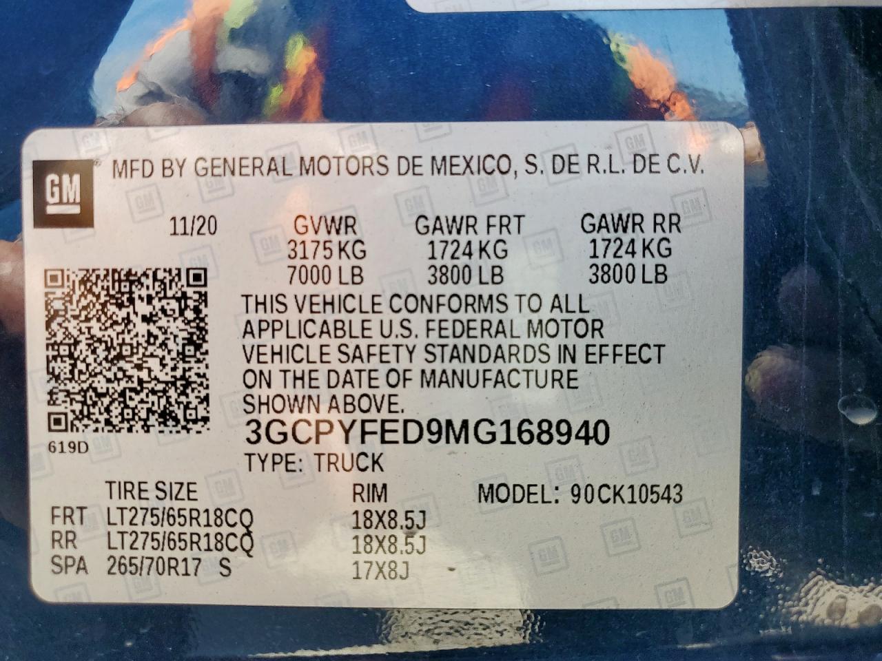 2021 Chevrolet Silverado K1500 Lt Trail Boss VIN: 3GCPYFED9MG168940 Lot: 59029185