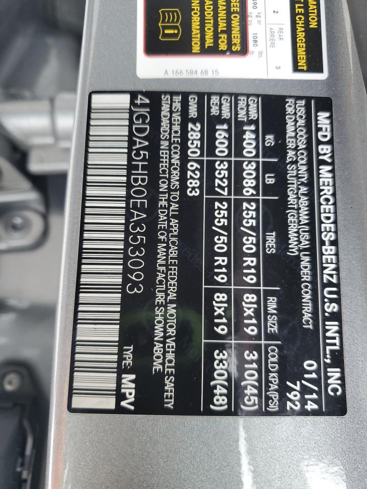 2014 Mercedes-Benz Ml 350 4Matic VIN: 4JGDA5HB0EA353093 Lot: 57551615