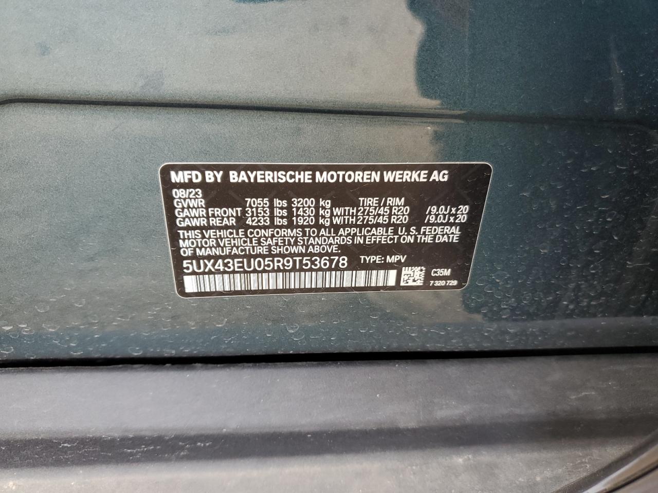 2024 BMW X5 xDrive50E VIN: 5UX43EU05R9T53678 Lot: 56701355