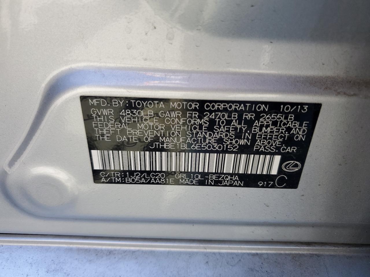 2014 Lexus Gs 350 VIN: JTHBE1BL6E5030152 Lot: 58240615