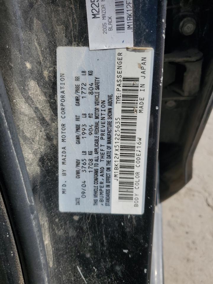 2005 Mazda 3 I VIN: JM1BK12FX51225635 Lot: 56032075