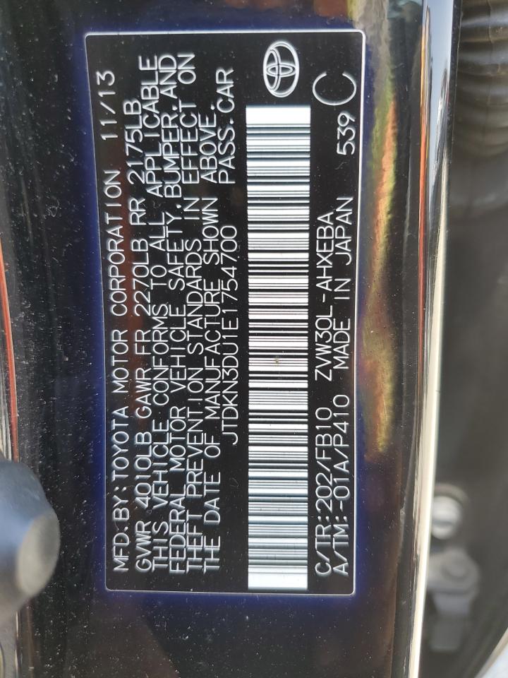 2014 Toyota Prius VIN: JTDKN3DU1E1754700 Lot: 57333375