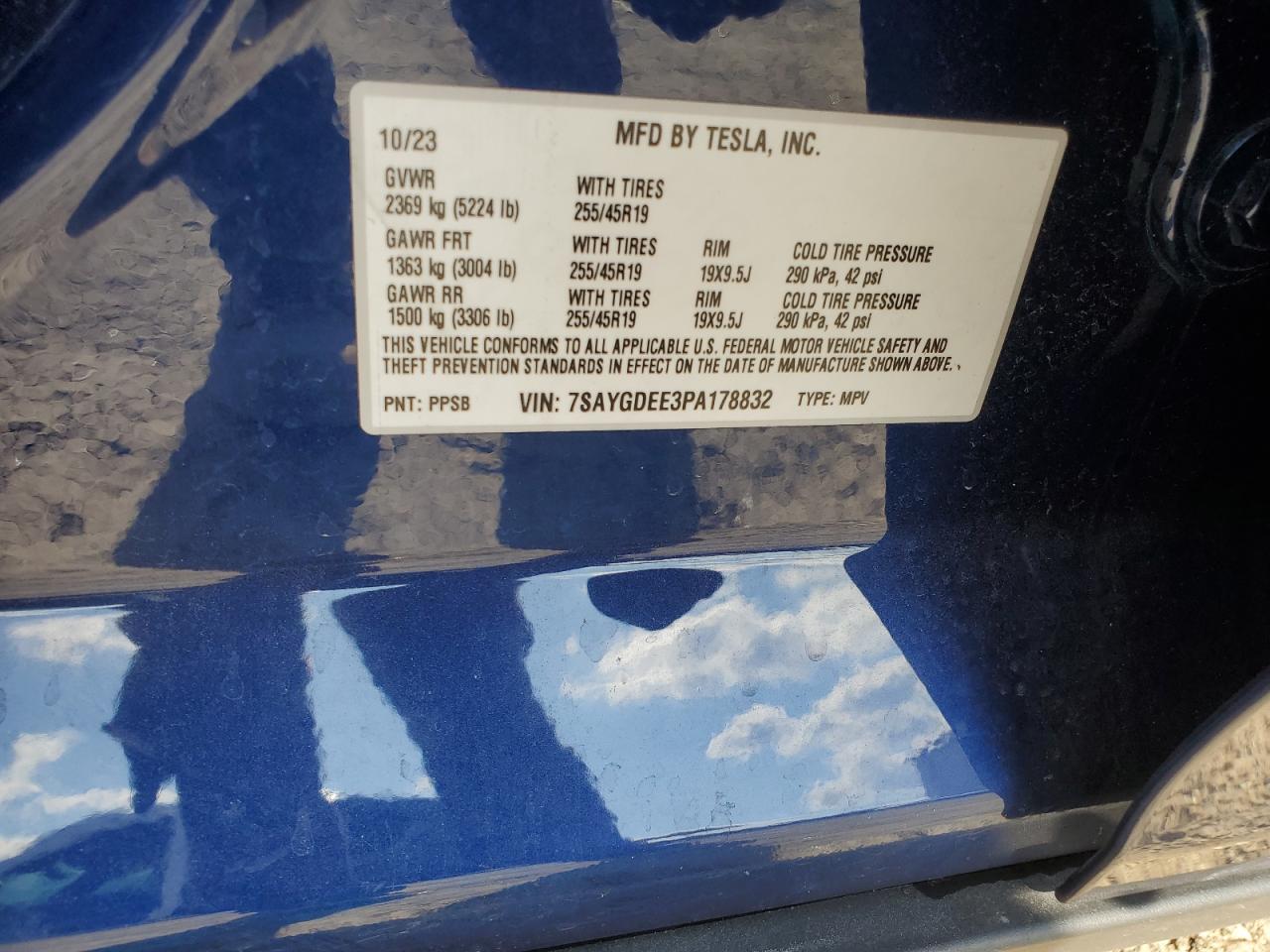 2023 Tesla Model Y VIN: 7SAYGDEE3PA178832 Lot: 57156005