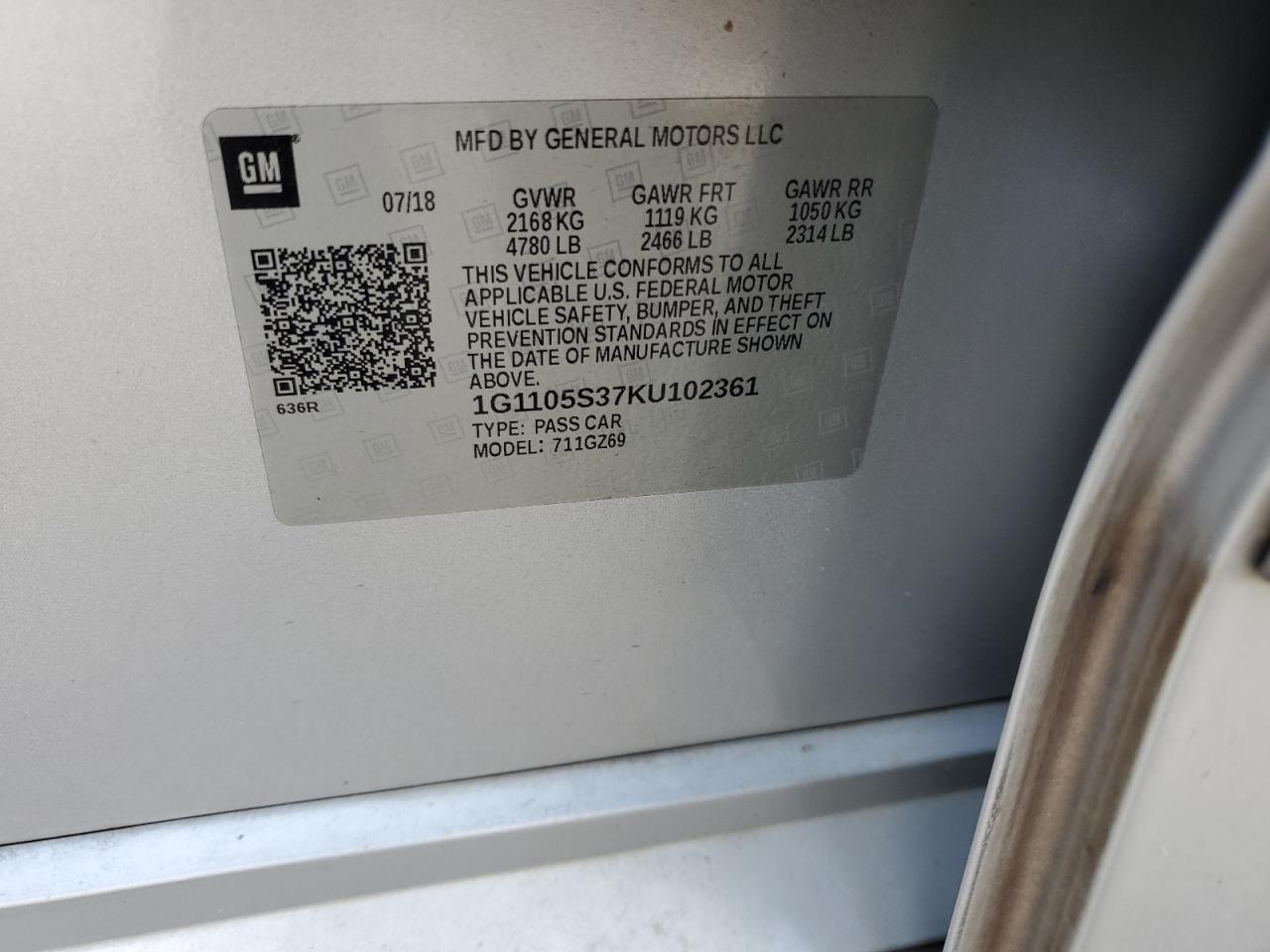 1G1105S37KU102361 CHEVROLET IMPALA 2019