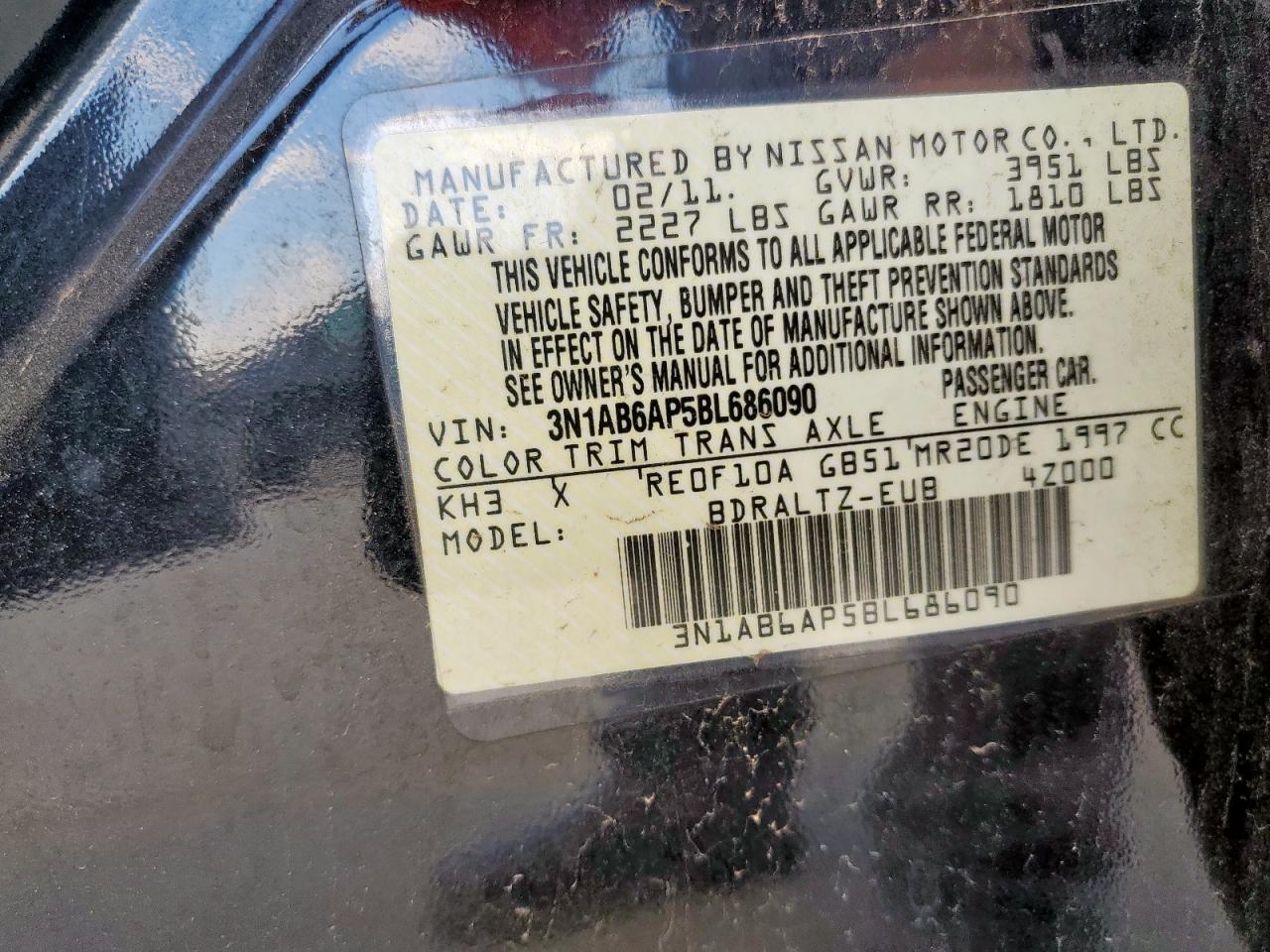 2011 Nissan Sentra 2.0 VIN: 3N1AB6AP5BL686090 Lot: 56360445