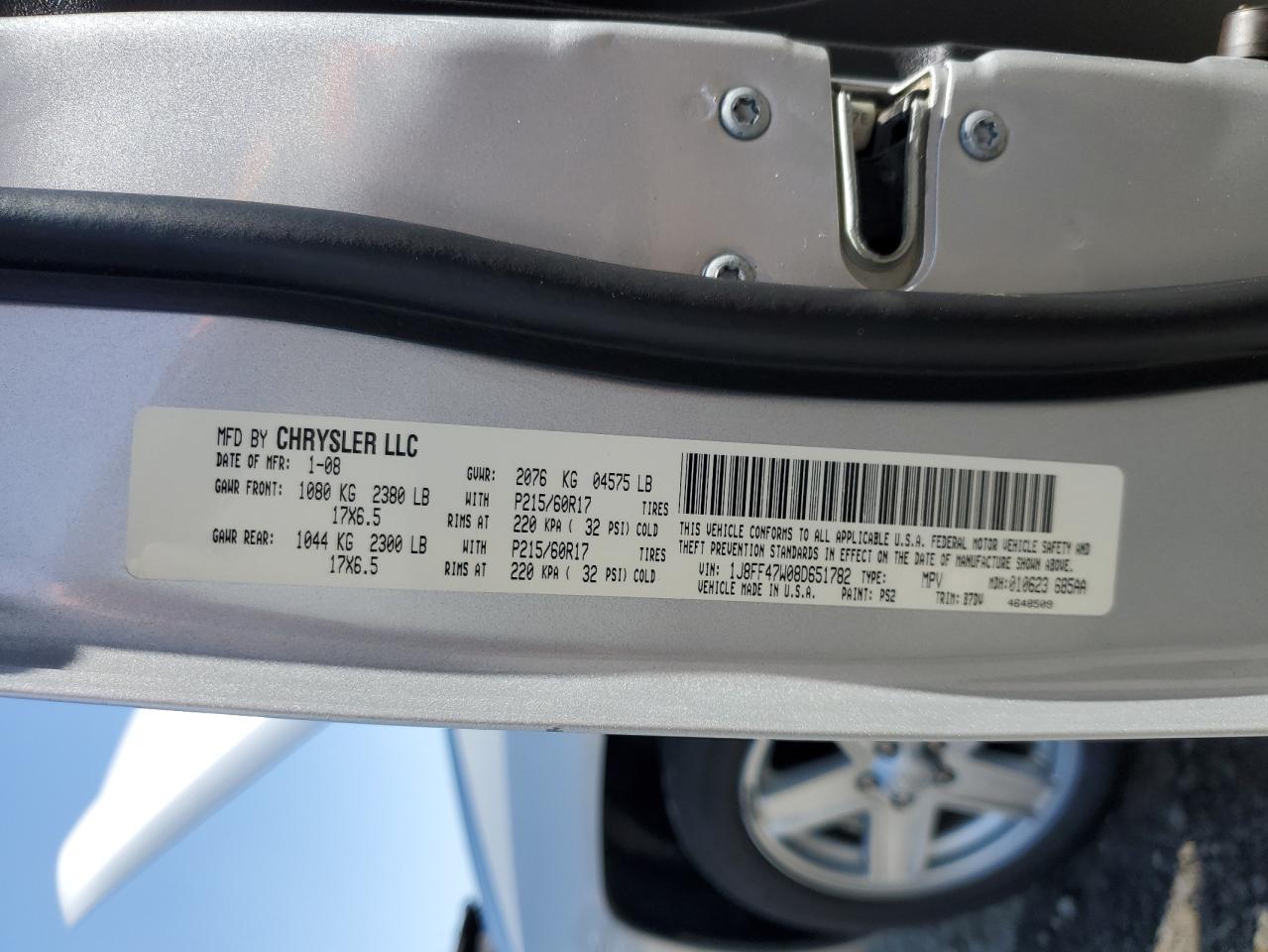 2008 Jeep Compass Sport VIN: 1J8FF47W08D651782 Lot: 55846855
