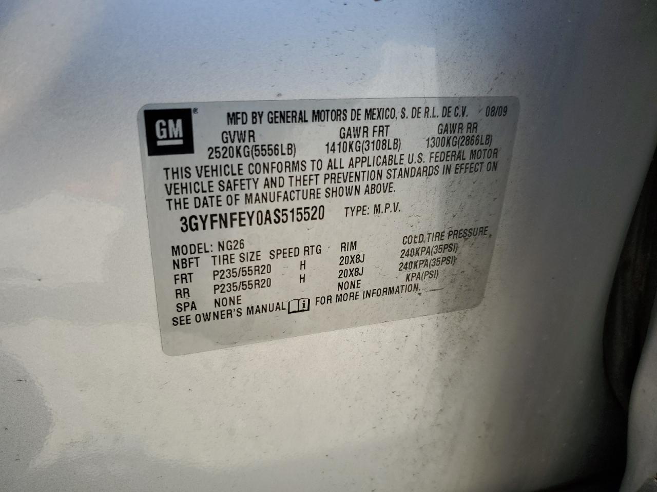 2010 Cadillac Srx Premium Collection VIN: 3GYFNFEY0AS515520 Lot: 56912895
