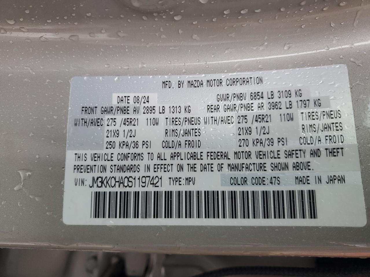 2025 Mazda Cx-90 Premium Sport VIN: JM3KKCHA0S1197421 Lot: 55884705