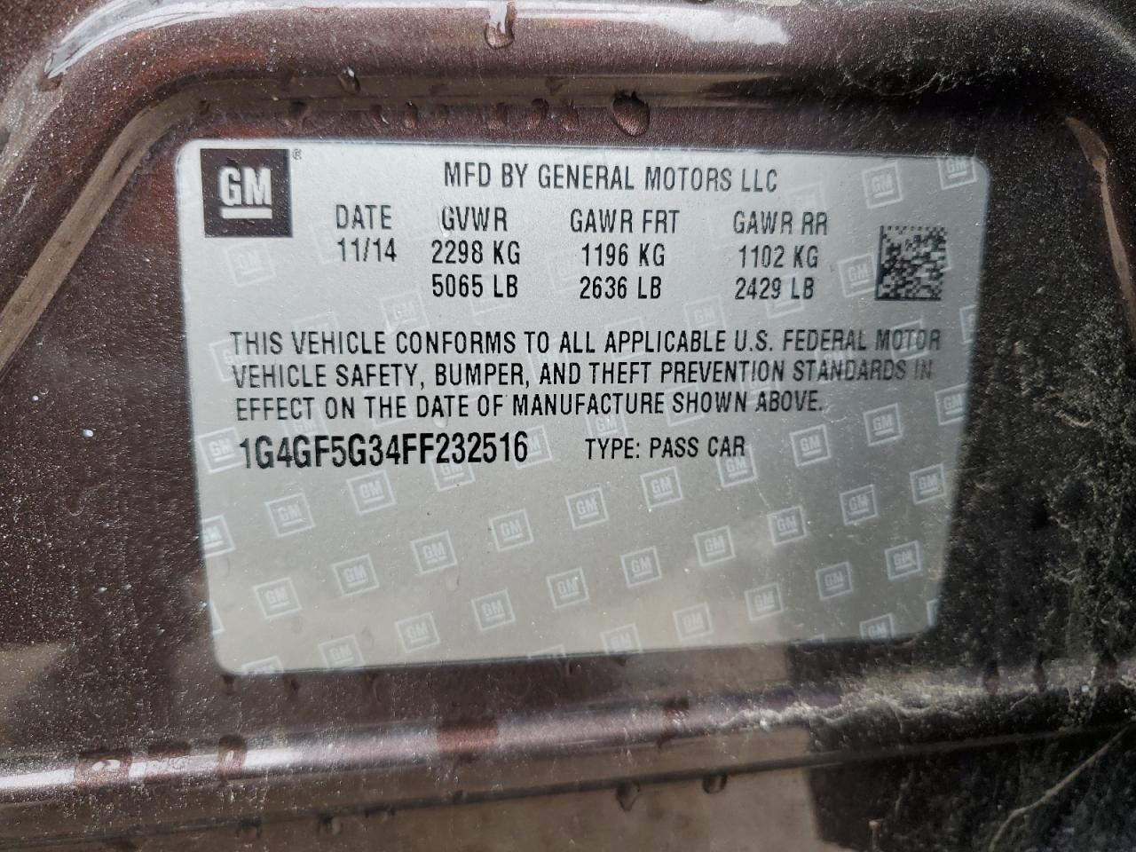 2015 Buick Lacrosse Premium VIN: 1G4GF5G34FF232516 Lot: 55819375