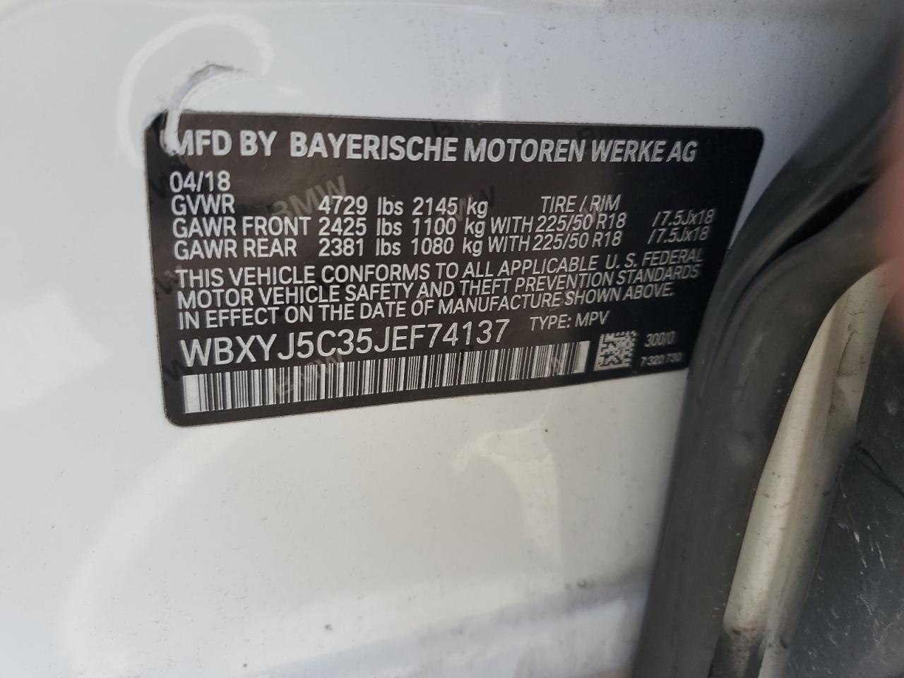 2018 BMW X2 xDrive28I VIN: WBXYJ5C35JEF74137 Lot: 55262435