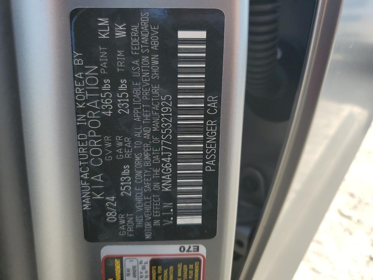 2025 Kia K5 Gt Line VIN: KNAG64J77S5321925 Lot: 56655975